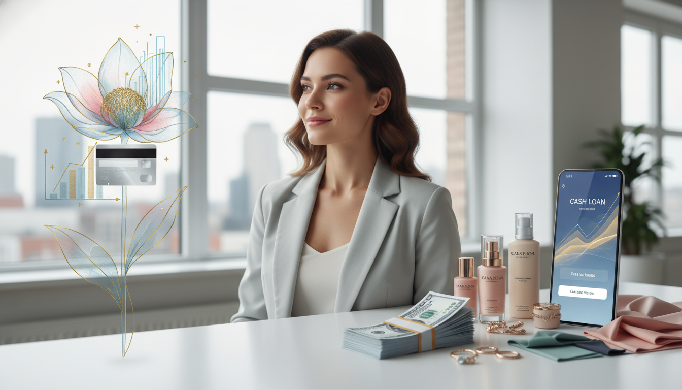 Kobieta planująca budżet na zabiegi medycyny estetycznej i modę przy filiżance kawy.